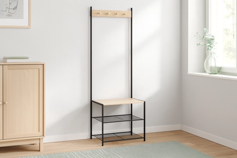 Szabadon álló előszobai fogas paddal és 3 polccal 60 × 40 × 175 cm
