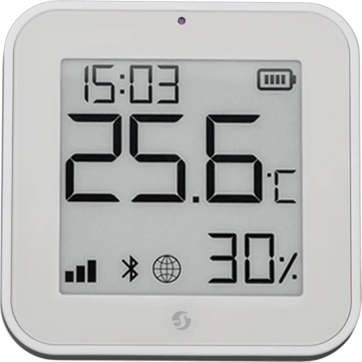 Shelly BLU H&T ZB Zigbee hőmérséklet- és páratartalom-érzékelő e‑papír kijelzővel, fehér
