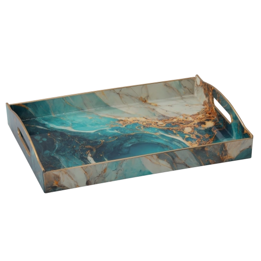 Dekoratív téglalap alakú tálca resin hatással 37,5 × 27,5 × 6 cm - 1 db