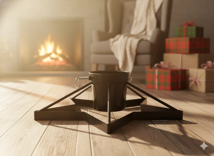 Fém karácsonyfaállvány víztartállyal, fekete