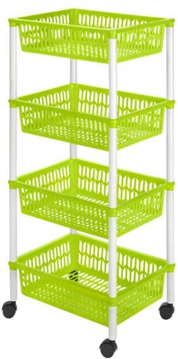 Görgős kosaras állvány, 4 szint, 40 × 30 × 89 cm, műanyag