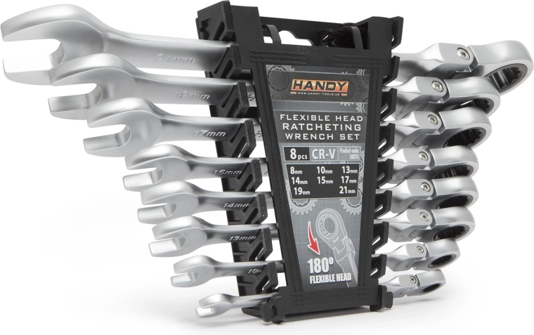 Elforduló fejű racsnis csillag-villáskulcs készlet