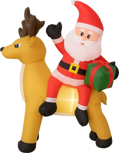 Felfújható Mikulás rénszarvassal, 1,5 m, LED háttérvilágítással