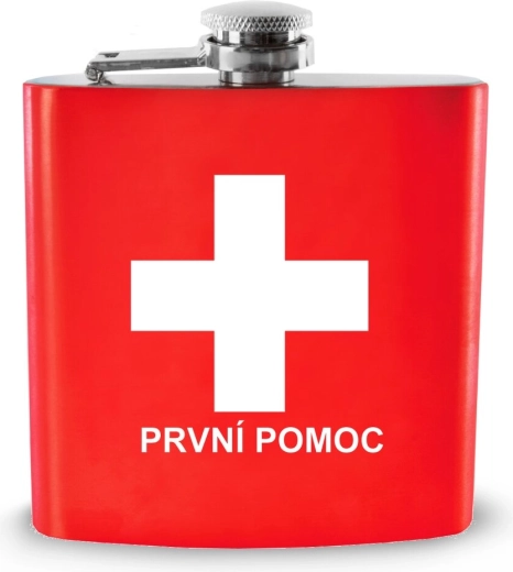 Zsebméretű rozsdamentes acél laposüveg „Elsősegély” 170 ml
