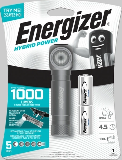 Energizer hibrid LED fejlámpa kézi és hands‑free használathoz, 1000 lm