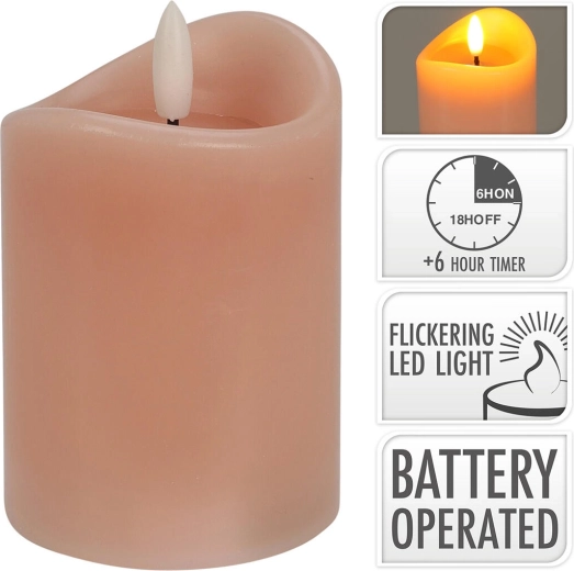LED gyertya villogó lánggal és időzítővel, rózsaszín 7 × 10 cm