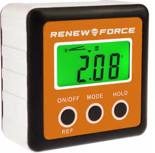 Digitális 3 az 1-ben szögmérő Renew Force mágneses talppal és háttérvilágításos LCD-vel – 1 db