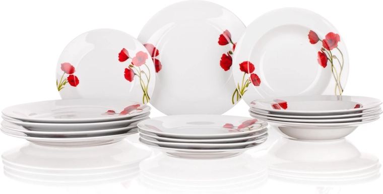 POPPY pipacs mintás porcelán étkészlet, 18 részes