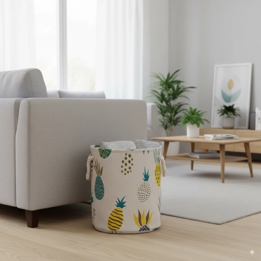 Textil szennyes- és játéktároló kosár ananászmintával, kerek 40 × 45 cm