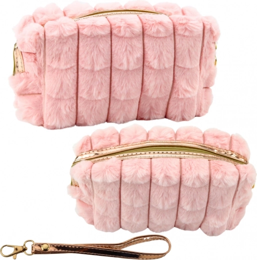 Rózsaszín plüss kozmetikai táska pánttal