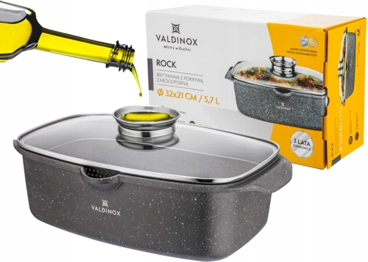 Valdinox ROCK tepsi 32 × 21 cm fedővel, 5,7 l