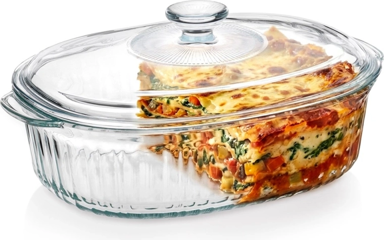 Üveg hőálló tepsi fedővel, 2,5 l