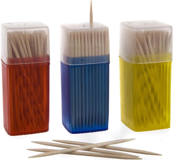 Kétszeresen hegyes, fa fogvájó adagolóban, 3 × 150 db készlet