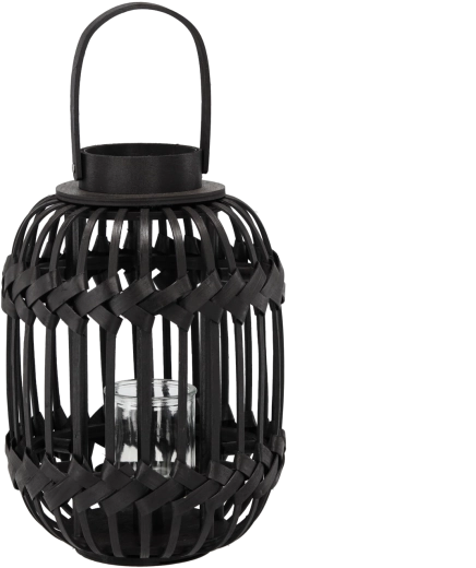 Fekete lámpás gyertyatartó üveg betéttel