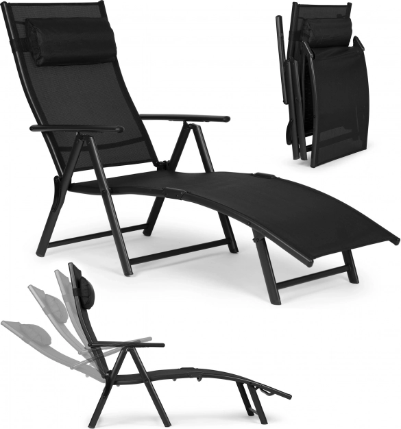 Összecsukható kerti és strandnyugágy állítható háttámlával, acélvázzal, fekete MULTIGARDEN