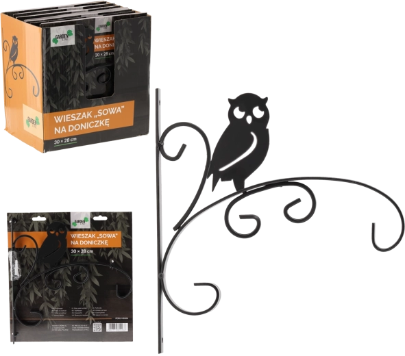 Fali virágtartó bagoly motívummal, 30 × 28 cm, fekete fém