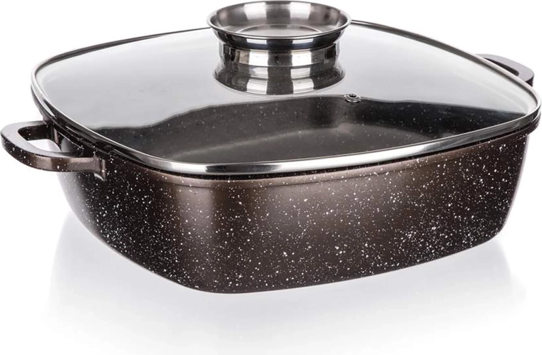 28 × 28 × 7,5 cm Premium Dark Brown fedeles tepsi tapadásmentes felülettel