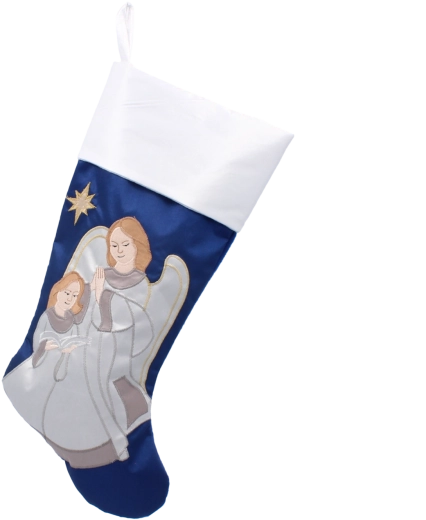 Karácsonyi harisnya angyalokkal – textil dekoráció akasztófüllel