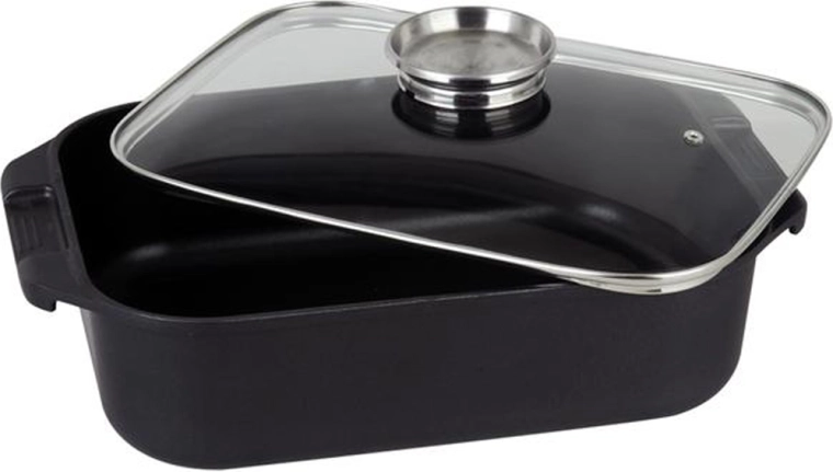 Tepsi üvegfedővel 6,5 l, tapadásmentes, fekete