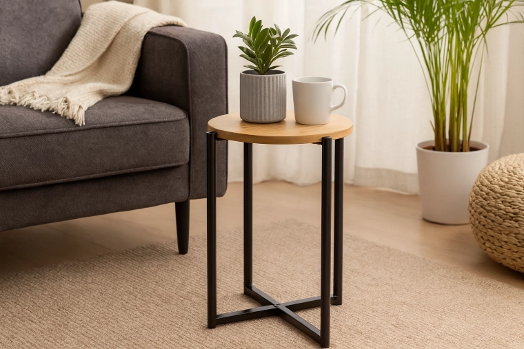 Kerek kézi/oldalasztal fém talppal 29 × 42 cm