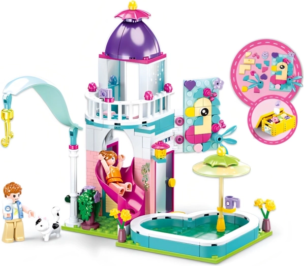 Sluban házikó medencés csúszdával