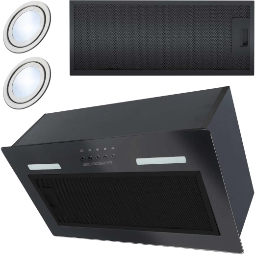Beépíthető konyhai páraelszívó 52 cm fekete BERDSEN üveggel és LED-del