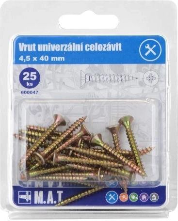 Univerzális, teljes menetes facsavar 4,5 × 40 mm, horganyzott (25 db)