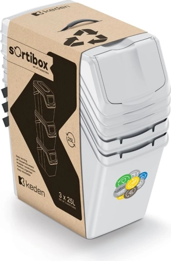 SORTIBOX II hulladékválogató szemetesek szettje, 3×25 l, hamuszürke