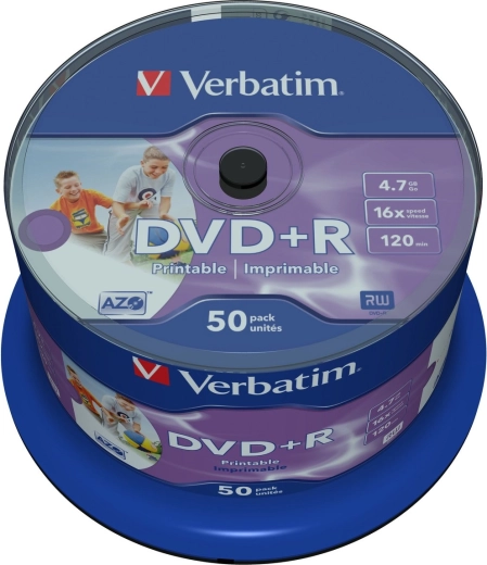 Verbatim DVD+R 4,7 GB 16x Wide Inkjet Printable – 50 db