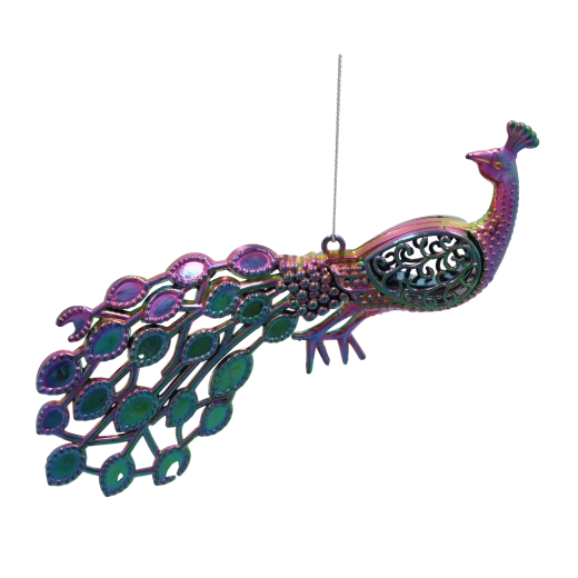 Karácsonyi dísz – páva szivárványos hatással, 20 cm