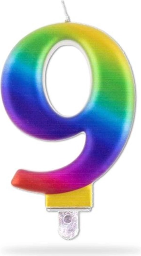 Szülinapi gyertya 9-es szám, szivárványos, 7,5 cm, beszúrható