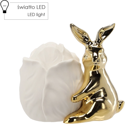 Húsvéti kerámia nyuszi arany felülettel és LED virággal