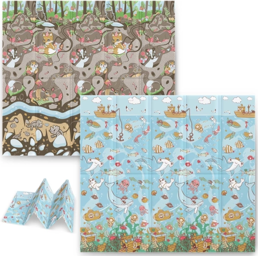 Összecsukható hab játszószőnyeg gyerekeknek 200 × 180 × 1 cm óceán–föld NUKIDO