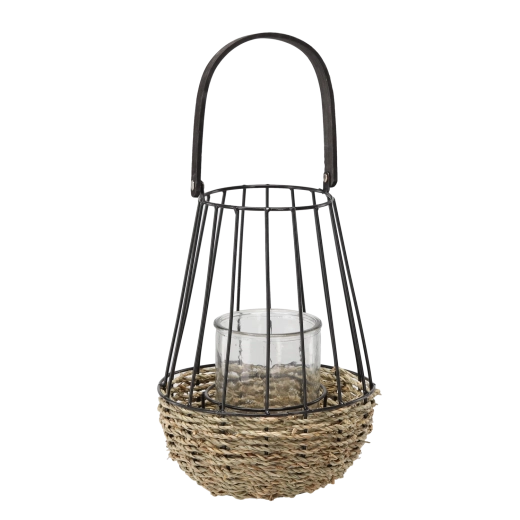 Fekete-barna fém lámpás üveg betéttel 26 × 41 cm