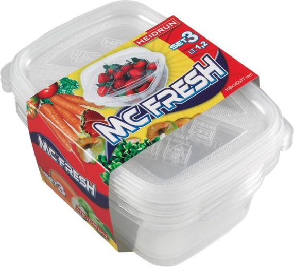 HEIDRUN McFresh műanyag doboz fedéllel, 1,2 l, 3 darabos készlet