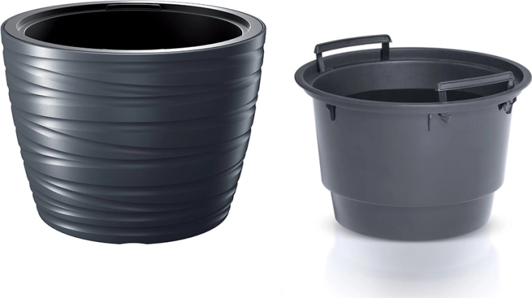 Alacsony MAZE betétes virágcserép, 37,5 cm, antracit