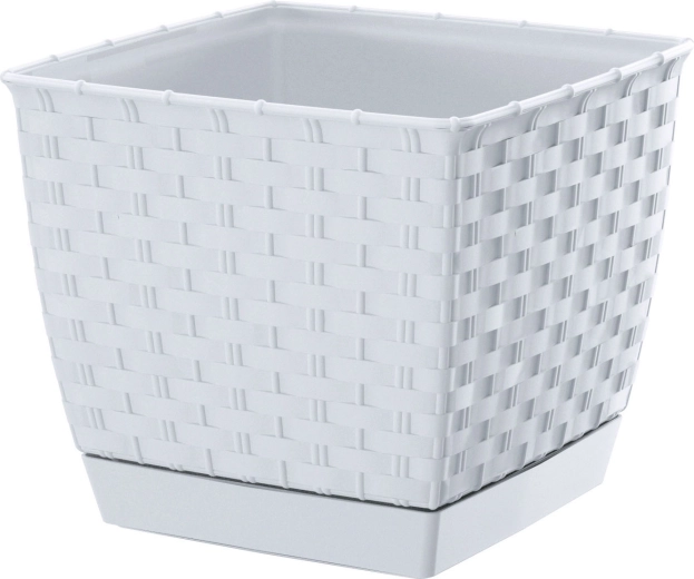 Ratolla Square négyszögletű virágcserép 25 cm fehér, alátéttel