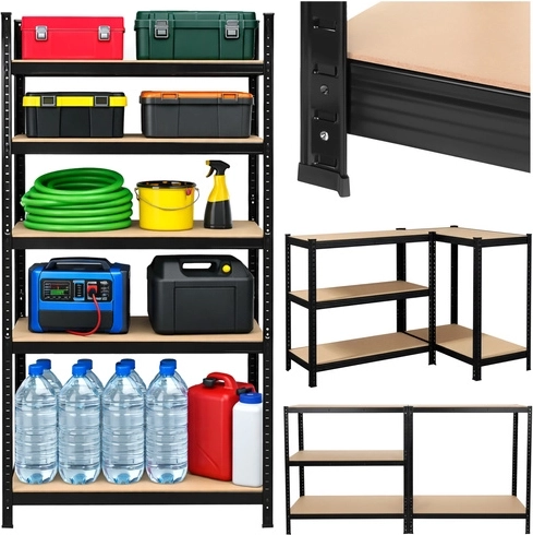 Fém polcrendszer garázsba és pincébe 180 × 90 × 40 cm, fekete, 5 polc BIGSTREN