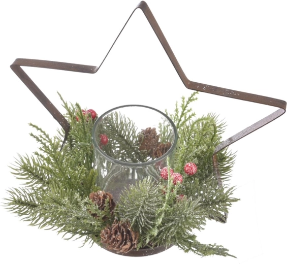 Star üveg- és fém mécsestartó bogyós díszítéssel 20 × 20 × 22 cm