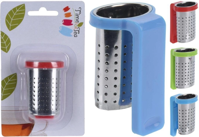 Rozsdamentes acél függő teatojás műanyag tartóval, vegyes színek