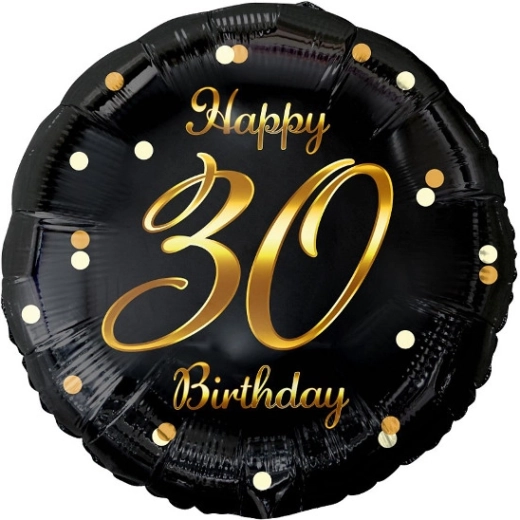Happy 30 Birthday fólia lufi – fekete arany mintával