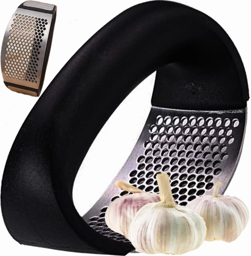 Kézi rozsdamentes acél fokhagymaprés ergonomikus fogantyúval
