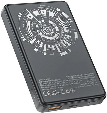 Mágneses vezeték nélküli powerbank 10000mAh 22,5W fekete