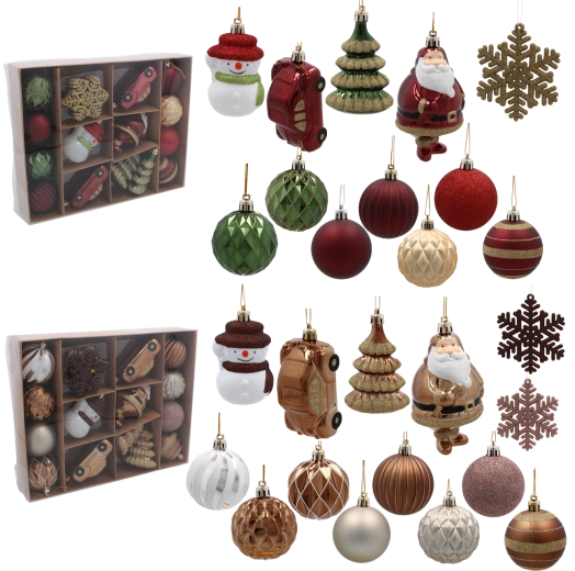 20 darabos karácsonyi dísz szett barna és bordó színben