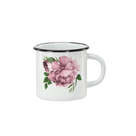 Zománcozott bögre 1 l fehér Pünkösdirózsa Laura