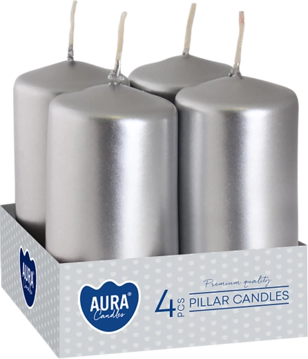 Metál ezüstszínű, fényes adventi gyertyák 80 × 40 mm – 4 db