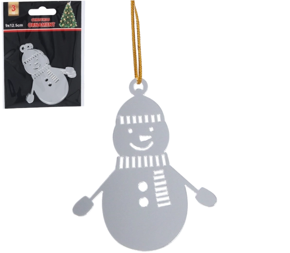 Ezüst hóember karácsonyi díszek szettje, 3 db