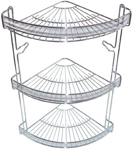 Sarok fürdőszobai polc, 3 szintes, króm, 22 × 22 × 47 cm