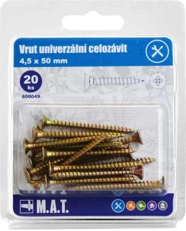 Univerzális, teljes menetes facsavarok 4,5 × 50 mm, horganyzott, 20 db