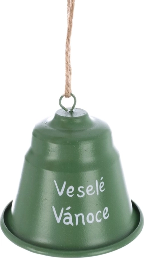 Fém karácsonyi csengő „Boldog karácsonyt” zöld 7 cm